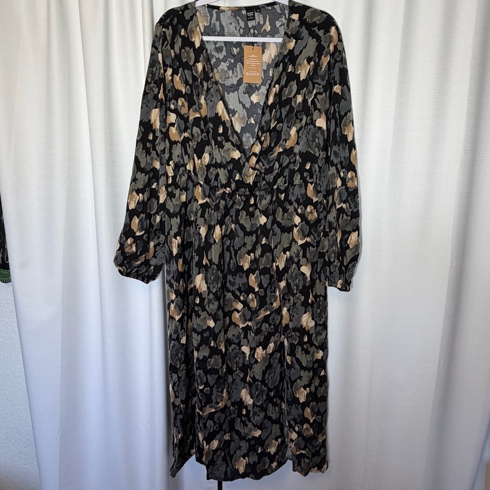 NWT Womens Floral Midi Long Sleeve Floral Peasant Fit Flare Dress 2XL Earth Tone - Picture 2 of 15